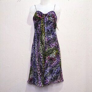 Alex and Eve Cocktail Dress Womens 4 Animal Print Rainbow Formal Lisa Frank Midi